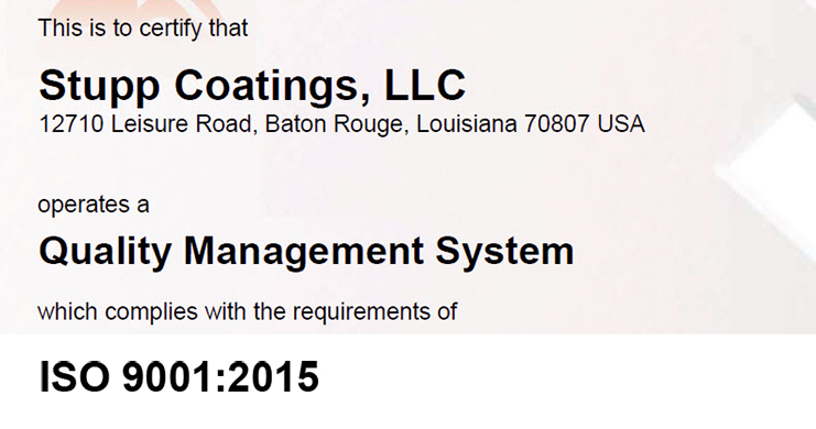 Stupp Coatings - ISO 9001 Registered